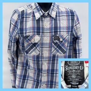 Superdry Mens Extra Large Plaid Long Sleeve‎ Button Up Shirt Blue White Red